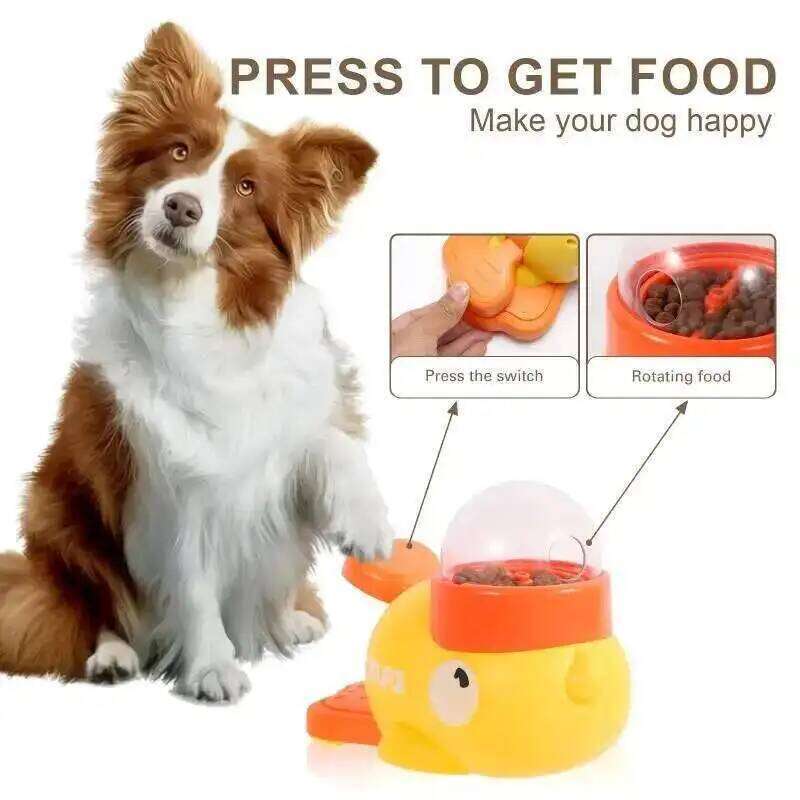2 in 1 Cat Interactive Toys Automatic Puzzle Food Treat Dispenser Duck Design Anti-slip Pet Feeder for Dog Training