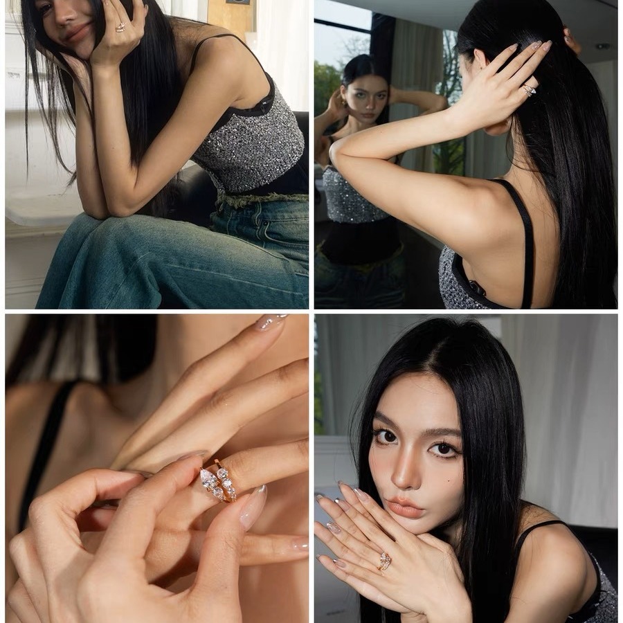 Jewlery Designer For Women New European And American Cross-Border Personalized Rings Women, High-End Versatile Fashion Rings, Light Luxury Double-Row 