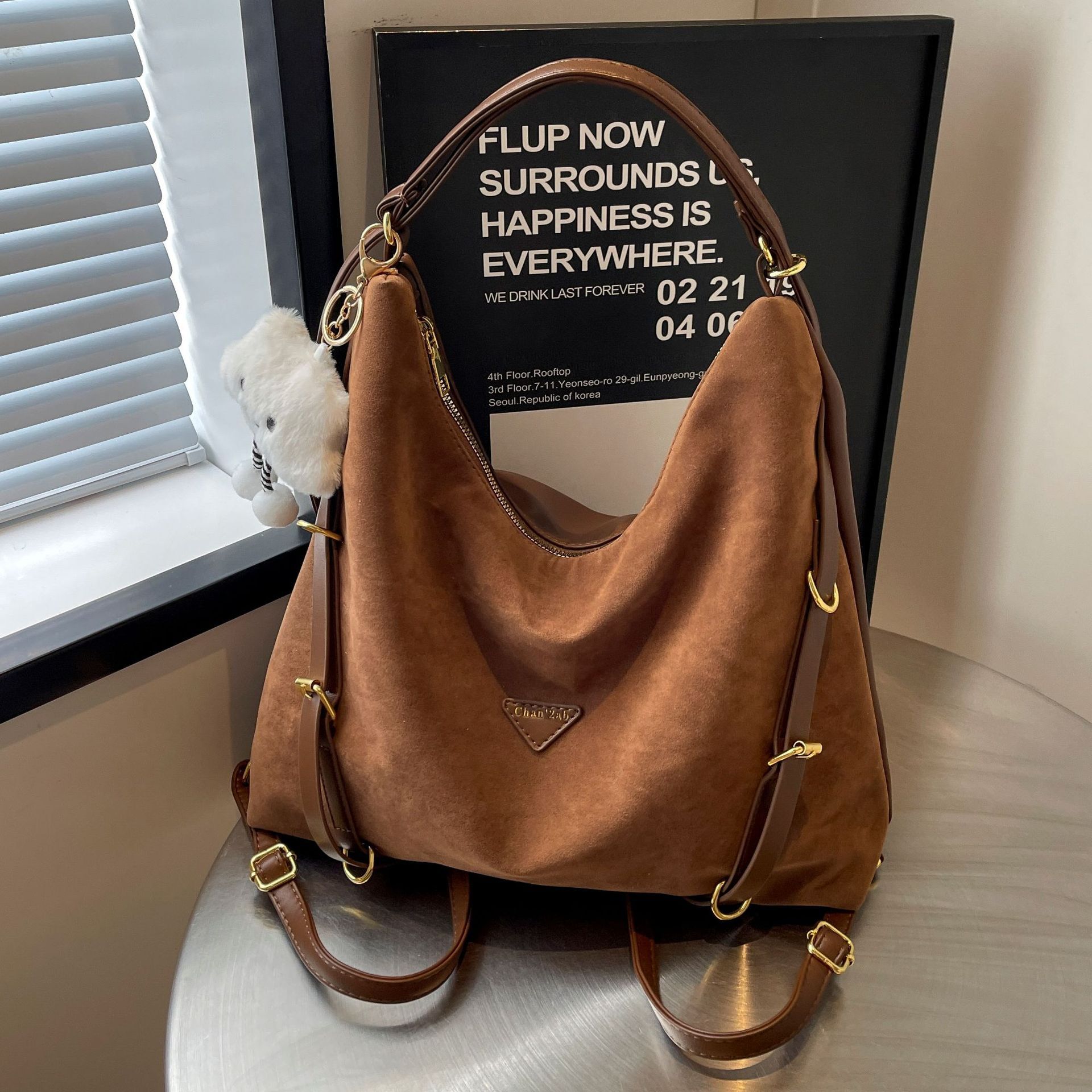 Casual retro large-capacity women's new college style double shoulder backpack versatile suede tote bag
