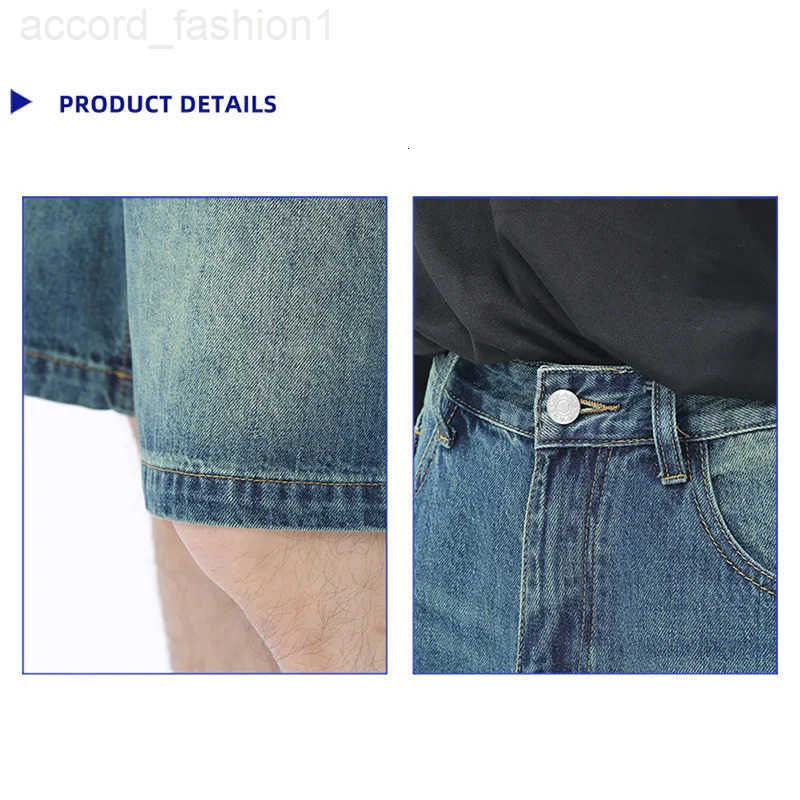Men Designer Brand Casual Shorts Male Baggy Streetwear Knee Lenght Denim Short Pants Summer Fashion Daily Wide Leg Short Jeans H260330