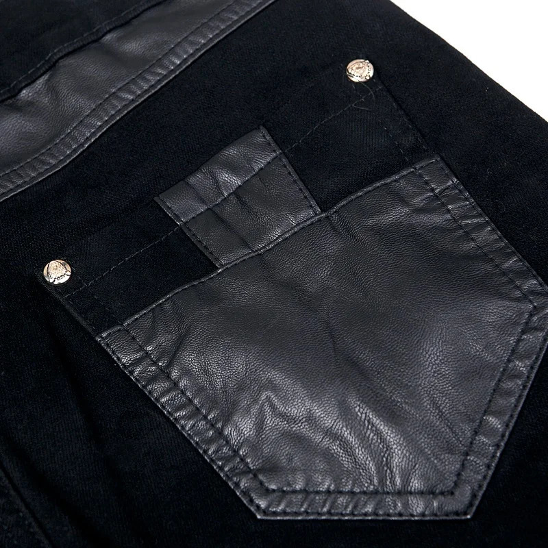 Fashion Men Leather Pants Patchwork Casual Skinny Mens Motorcycle Jeans High Quality Mens Slim Trousers Jeans Size 28-36 260326