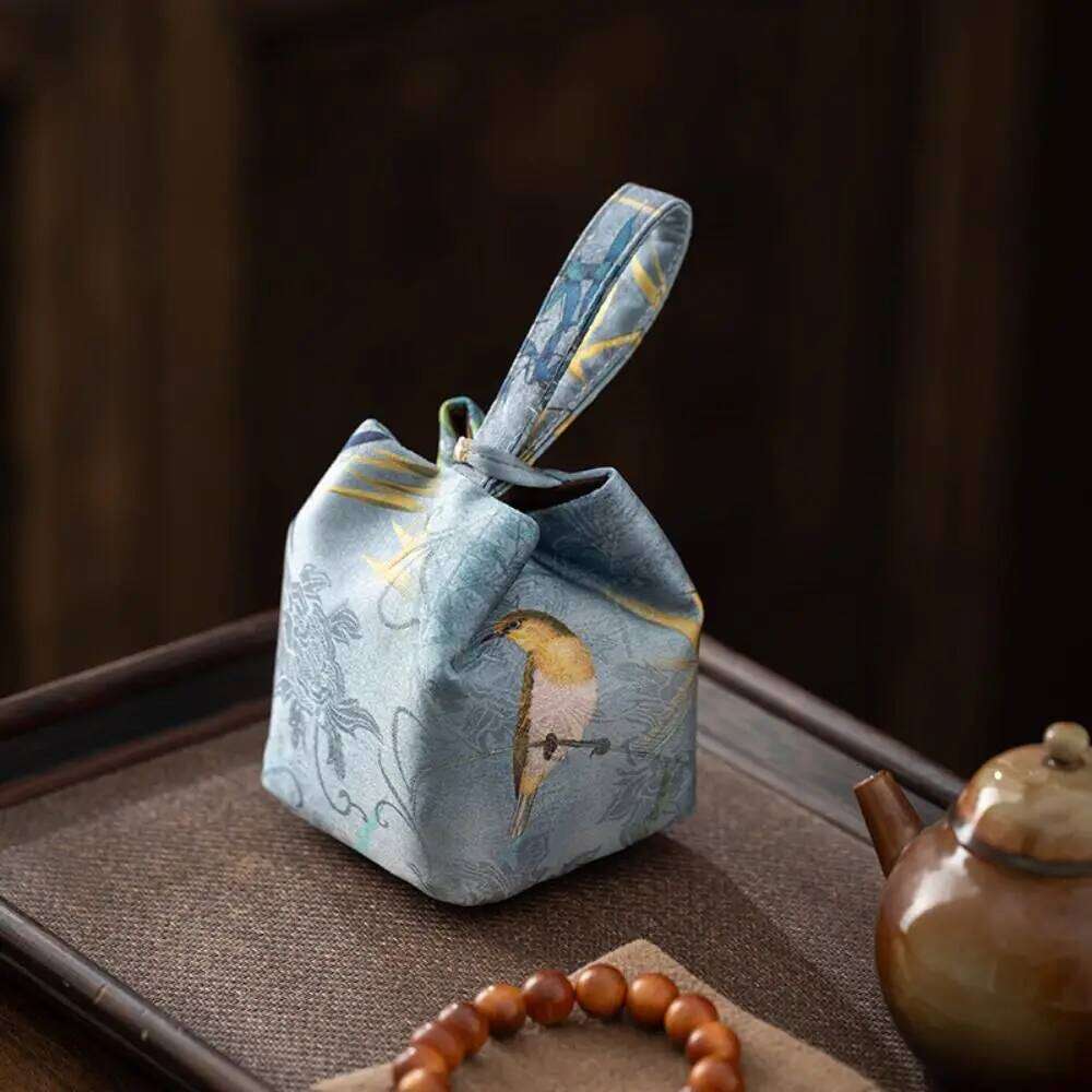 Chinese Embroidery Creative Chinese Style Storage Thickened Embroidered Tea Set Accessories Vintage Teacup Drawstring Cloth Bag