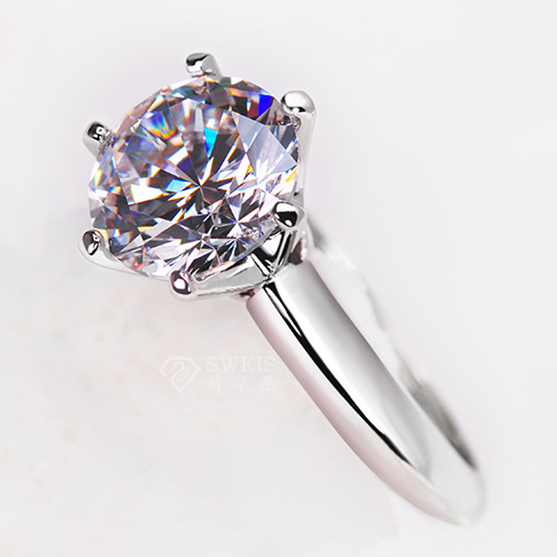 Solitaire 925 Sterling Silver Classical Six Prong Jewelry Round Cut Lab Moissanite Diamond Handmade Party Eternity Women Wedding Bridal Ring For Her L
