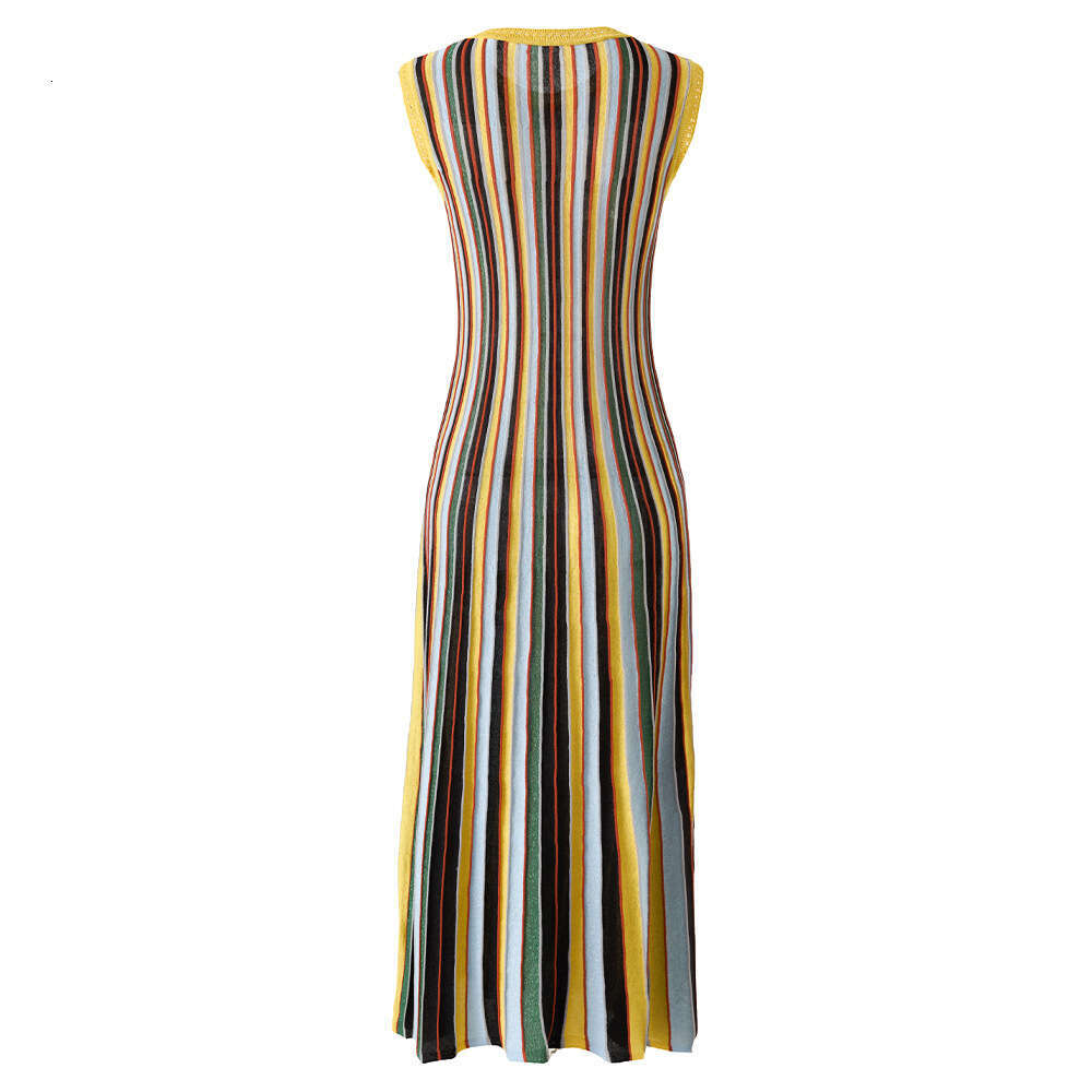 Designer q26 women's rainbow colored patchwork sleeveless slim fit Middle Eastern style knitted dress