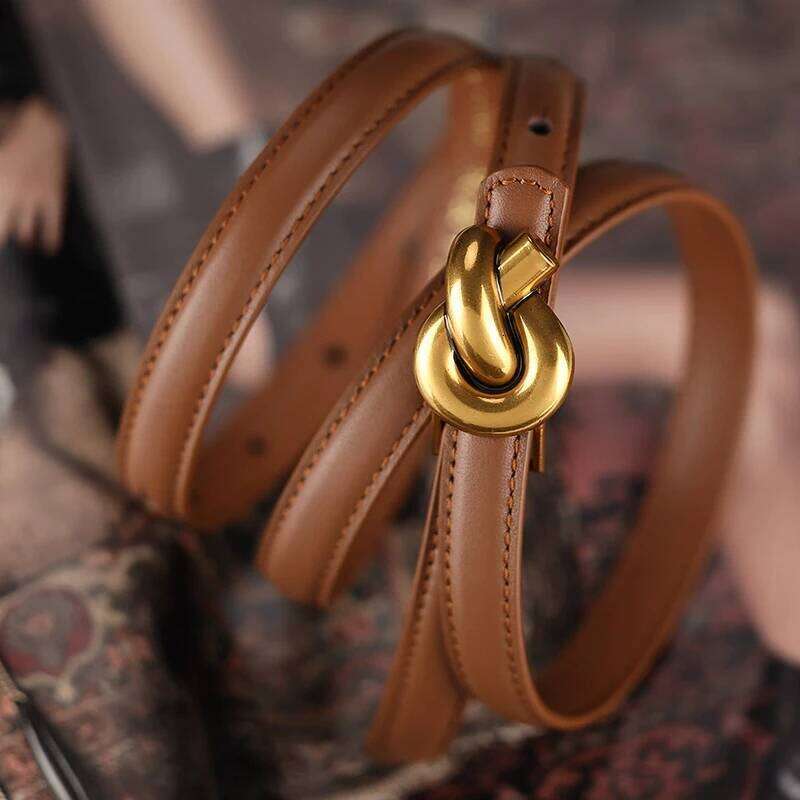 Premium Genuine Leather Women's Belt With Elegant Metal Knot Buckle Perfect For Dresses And Jeans Chunjinqiuli