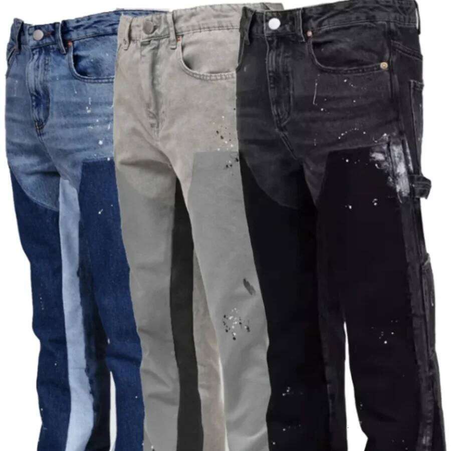 Men's Jeans Work Pants, European and American Fashion Workwear Elastic Patchwork Denim Layered Flared Pants S-XXL 26Y0330