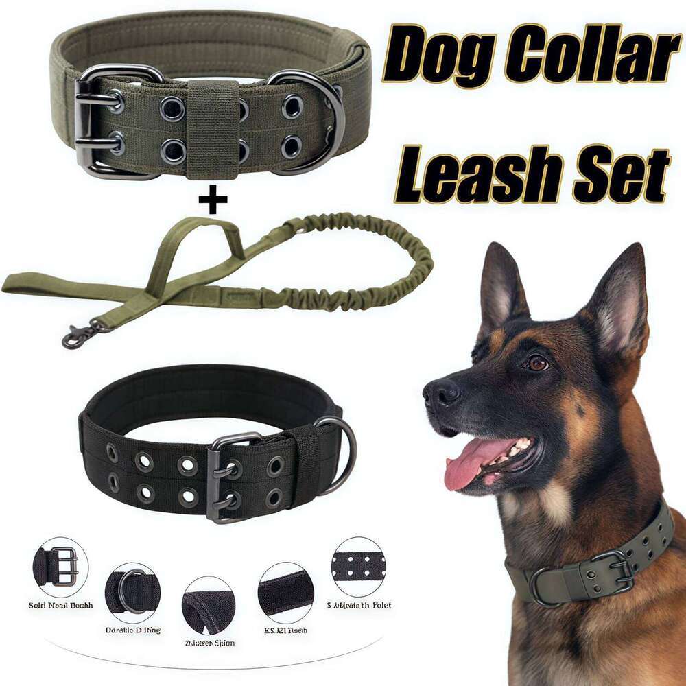 Outdoor Tactical Set Leash Metal Buckle Breathability Nylon Adjustable Dog Collar for Training Neck Pet Products