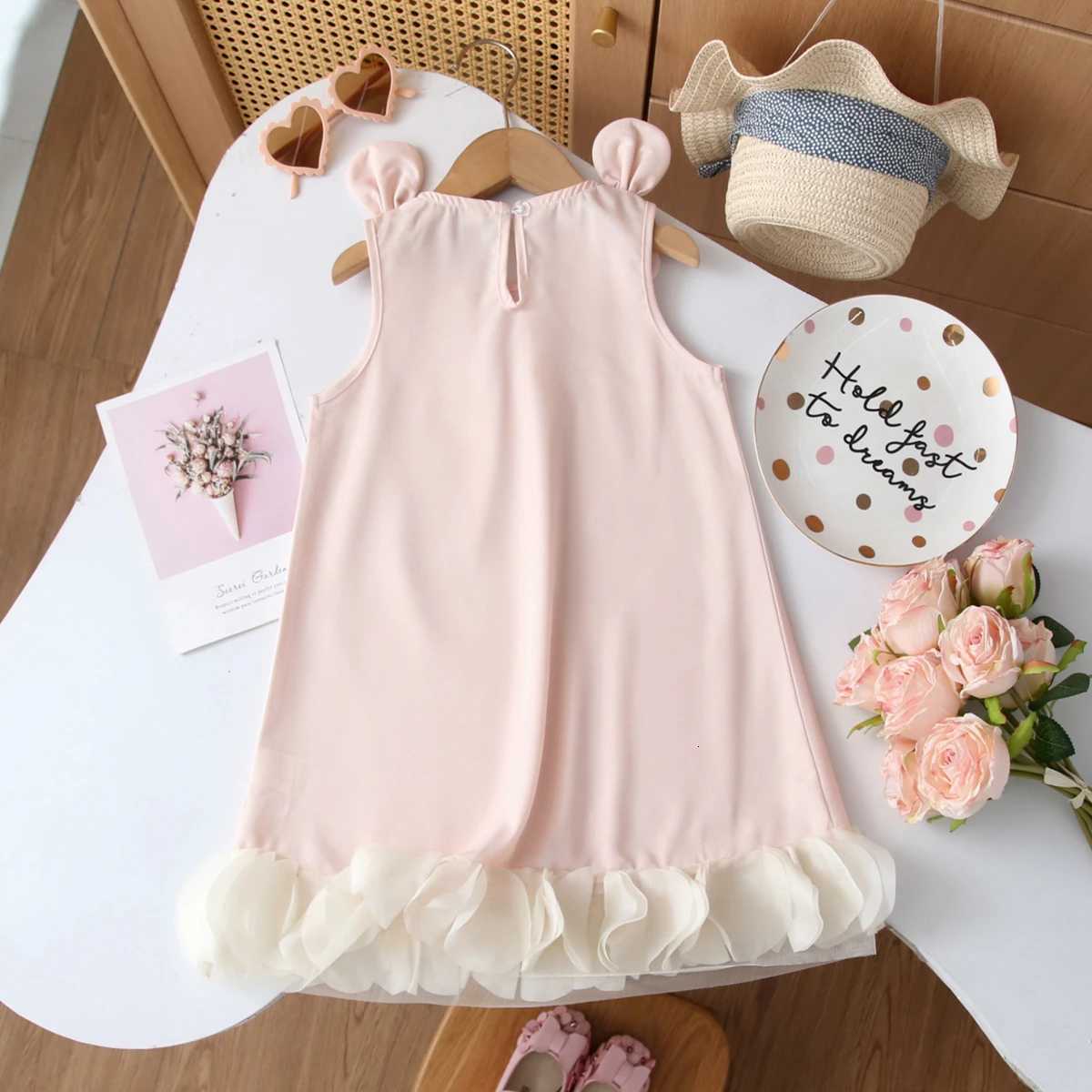 Kids Dresses for Girls Summer Casual Pink Bowknot Hem Round-piece Sleeveless Vest Dress Childrens Clothes Girl ClothesT260330