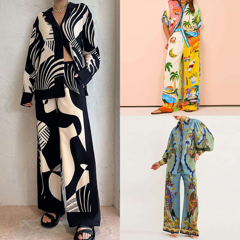2026 Spring New Collection: Cross-Border European American Foreign Trade Women's Clothing, Trendy Casual Style Printed Button-Up Cardigan and Pan