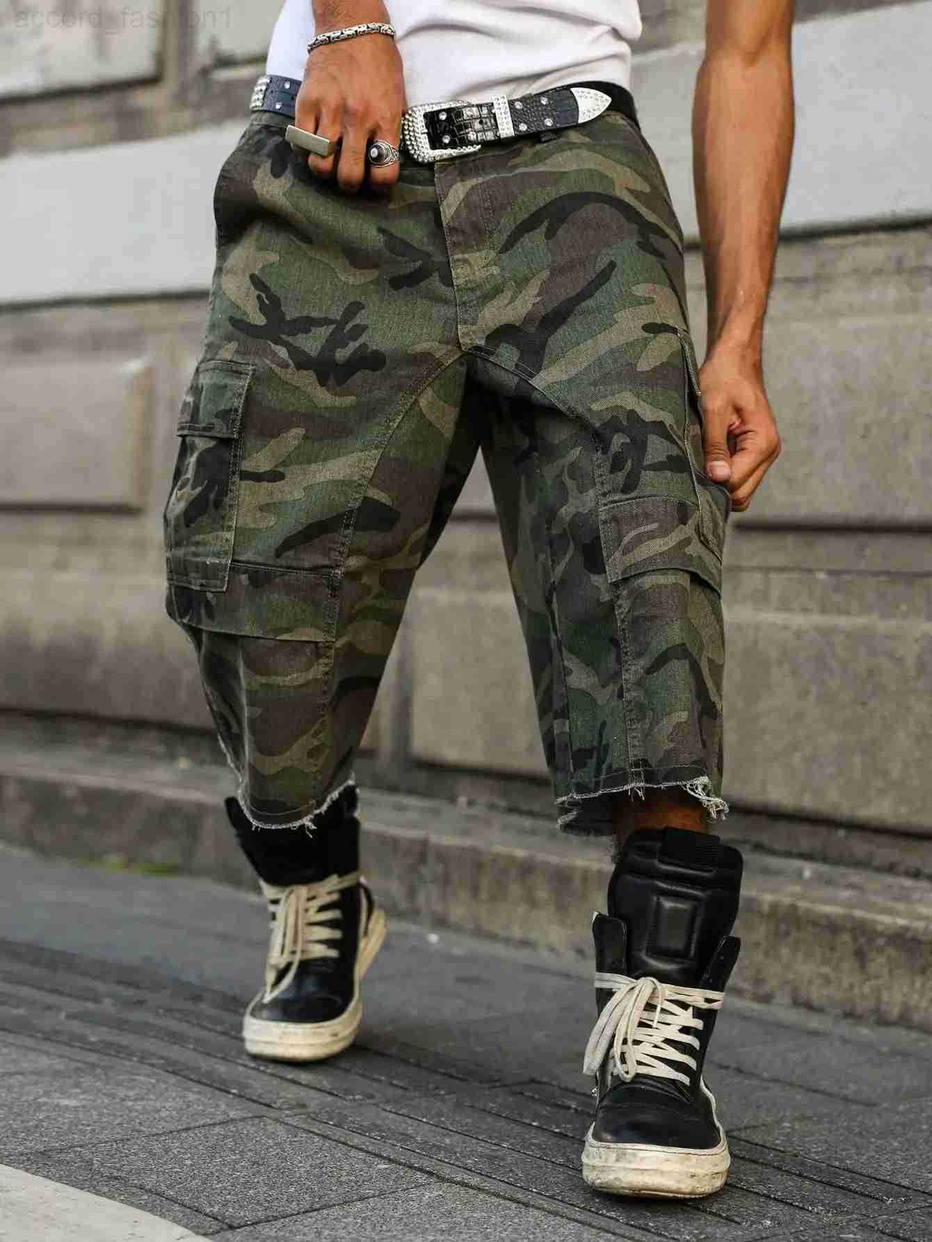 Mens summer denim shorts Camouflage cargo pants Multi - pocket design Street fashion trend Daily leisure H260330