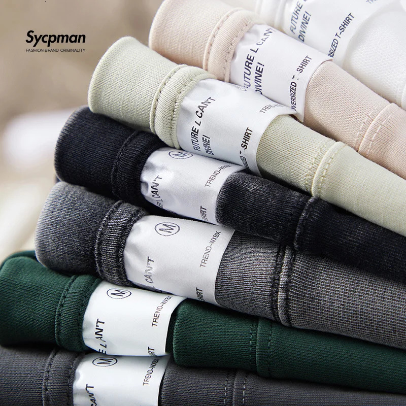 Sycpman 300grams 1058oz Oversized Loose Heavy Weight Cotton Solid Color Drop Shoulder Short Sleeve T-shirt Men for Summer 260327