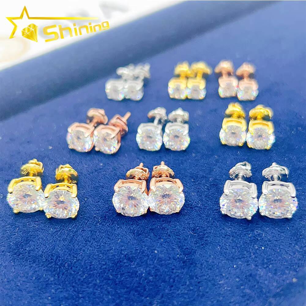 Screw Back Stud Earring Fine Jewelry Gold Plated 925 Sterling Silver Iced Out VVS Diamond Moissanite Stud Earrings