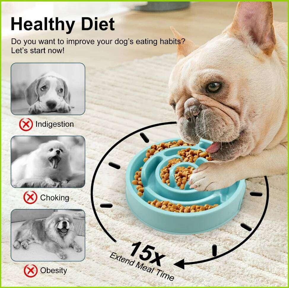 Pet Slow Feeder Fun Non Slip Anti-Gulping Slower Food Feeding Dishes Eco Dog Bowl for Large Medium Small Dogs Puppy 26W0330