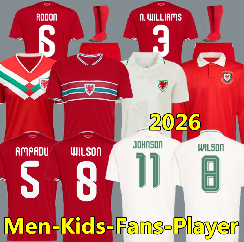 2026 World Cup Wales soccer jerseys JAMES BALE Men Welsh football shirts JOHNSON N.WILLIAMS RODON T.ROBERTS MOORE THOMAS kids set uniforms