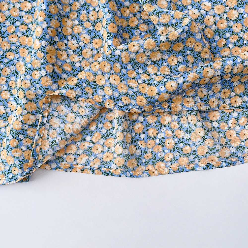 Summer New Girls Bow Turn-down Collar Puff Sleeve Flower Print Dress 1 Pc 2-7 Years Kids Fashion Casual ClothesT260330