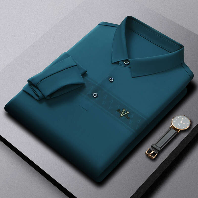 New Autumn Seamless Long-Sleeve 2026 Men Nylon-Spandex, Middle-Aged Clothing, Dad's Casual Collared Shirt, Smooth Men's Shirt