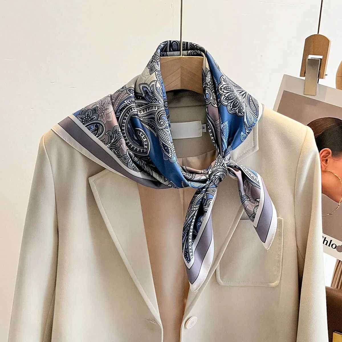 1Pcs Luxury Imitation Silk Square Scarf Womens Double-sided Paisley Print Neckerchief Bandanas Foulard Hairbands Shawls Wraps Z260330