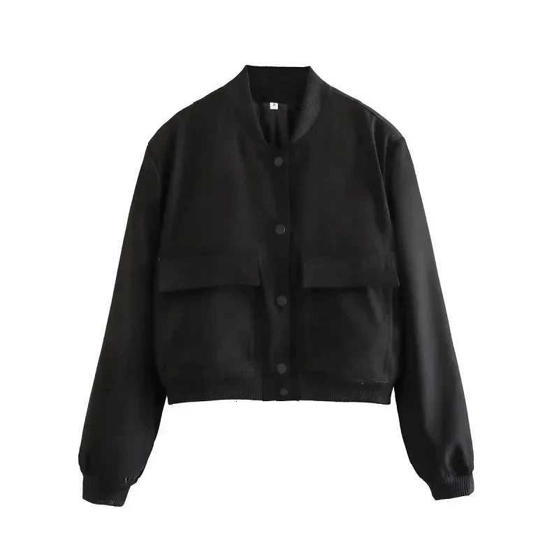 1PCS Woman Bomber Jacket Coat White Autumn Winter Button Baseball Aviator Cropped Jackets for Women Long Sleeve Crop OuterwearT260328