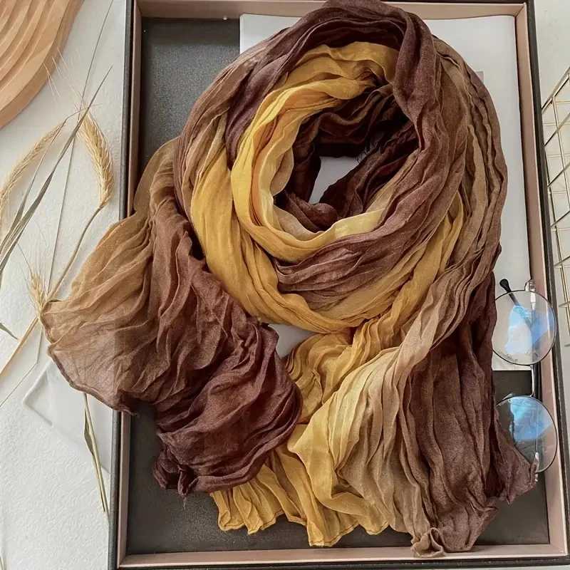 WenS Bohen Gradient Blue Scarf Lightweight Soft Breathable Ruffled Shawl Perfect for Beach Vacations Casual Outings X260328