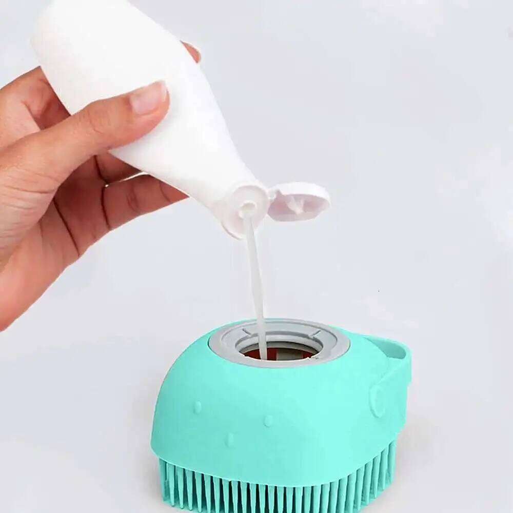 Dog Bathing Pet Massage Shampoo Dispenser Soft Silicone Brush Rubber Bristle for Dogs and Cats Shower Grooming Tool