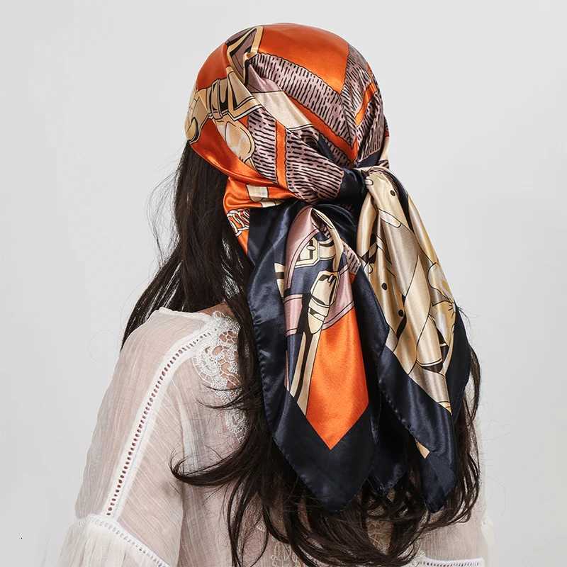 Luxury Brand Square Silk Scarf Wen Shawl 9090cm Cashew Print Kerchief Femme Scarf Foard Satin Bandana Hijab Scarves X2603281