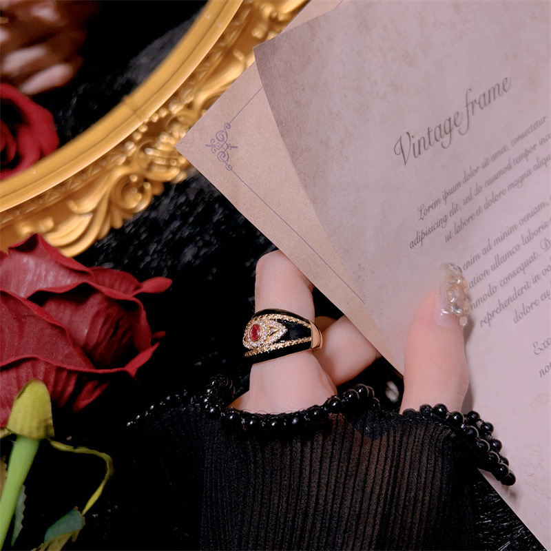 Jewlery Designer For Women New Vintage French Retro Glaze Piano Lacquer Enamel Eye-Shaped Exquisite Open Ring
