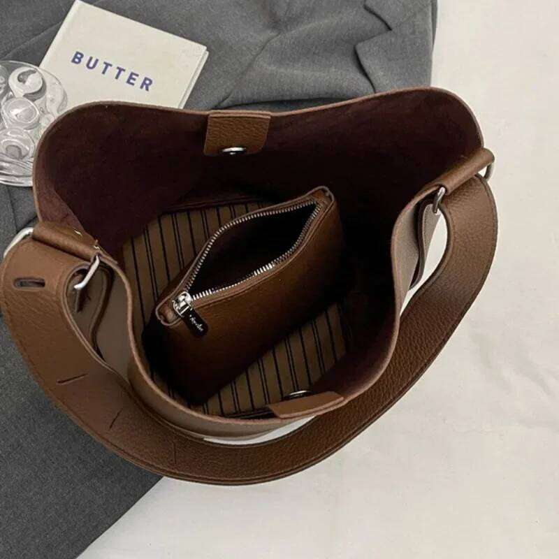 Pcs Set Retro Small Solid Color Leather Shoulder Bags For Women Designer Korean Fashion Female Handbags Underarm Bag Purse