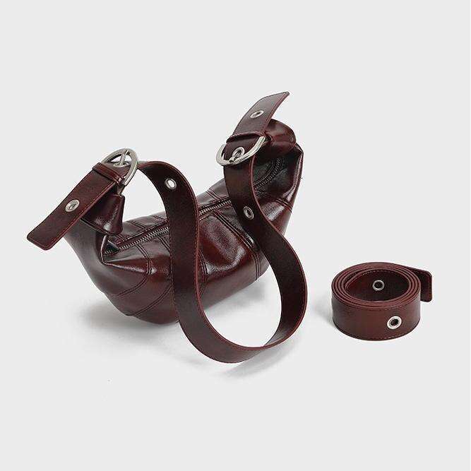 High Quality Texture Croissant New Women S Single Shoulder Crossbody Vintage Wine Red Underarm Bag