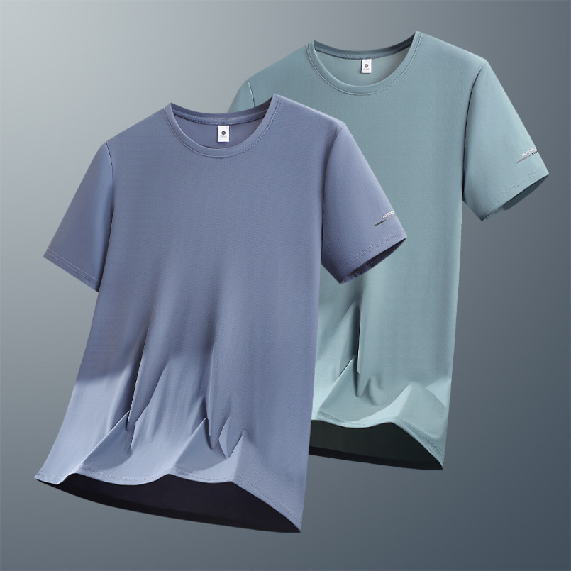 Ice silk T-shirt, summer solid color loose fit, thin, large size, breathable, with printed logo, men's short-sleeve T-shirt