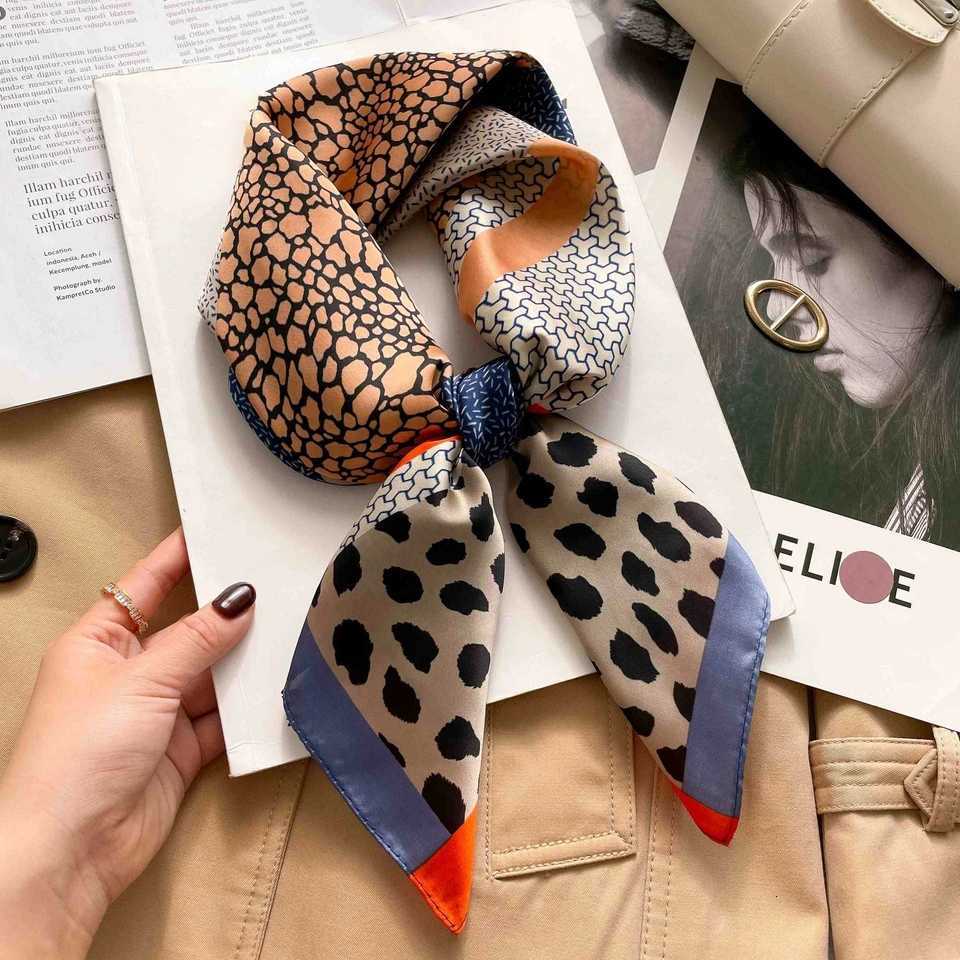 70cm Leopard Print Silk Square Scarf for Wen Satin Shawl Fashion Wraps Neckerchief Fem Hair Bands Ribbon band Bandana X260328