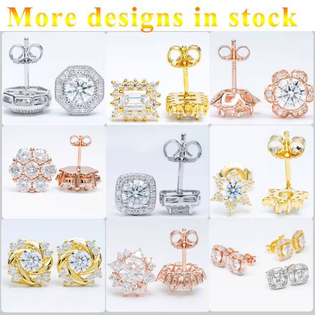 Pass Diamond Tester 925 Sterling Silver Classic 6 Prongs Round Moissanite Stud Earrings Screw Back Fine Women Earrings