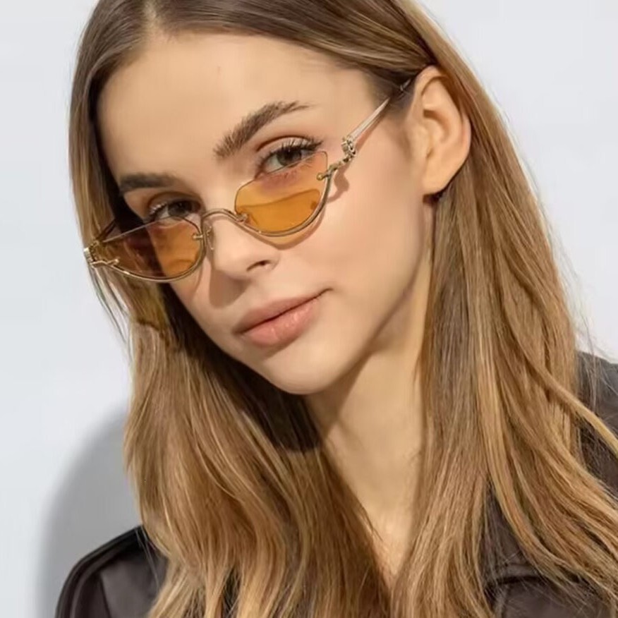 Luxury Brand Designer Sunglasses European And American Style Retro Fashion Half-Frame Cat Eye Sunglasses Internet Celebrity Same Style No Makeup High-