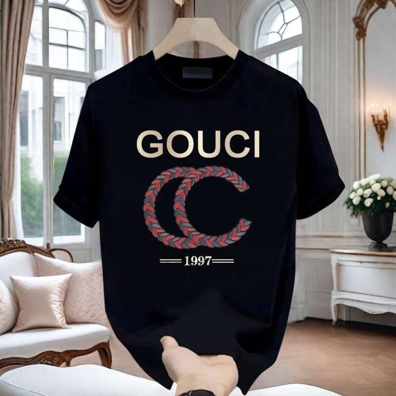 luxury New European Goods Light Luxury Boutique American Style Printed Trendy Brand Round Neck Versatile Fashion T-Shirt Short Sleeve Men's Trend