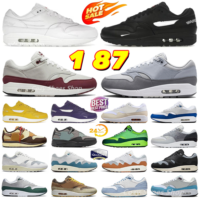 With Box Trainers 1 87 Men Women 87s running shoes Patta Aqua Black White Gray Sport Red Tennis Sports Shoe Noise Monarch Baroque Cave Stone Outdoor Sneaker top quality