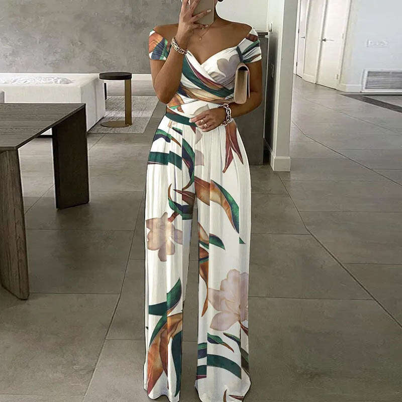 2026 Sprin New Collection: Cross-Border European American Forein Trade Women's Clothin - Eleant and Stylish Loose-Fit Printed Wide-Le Jumpsuit fo