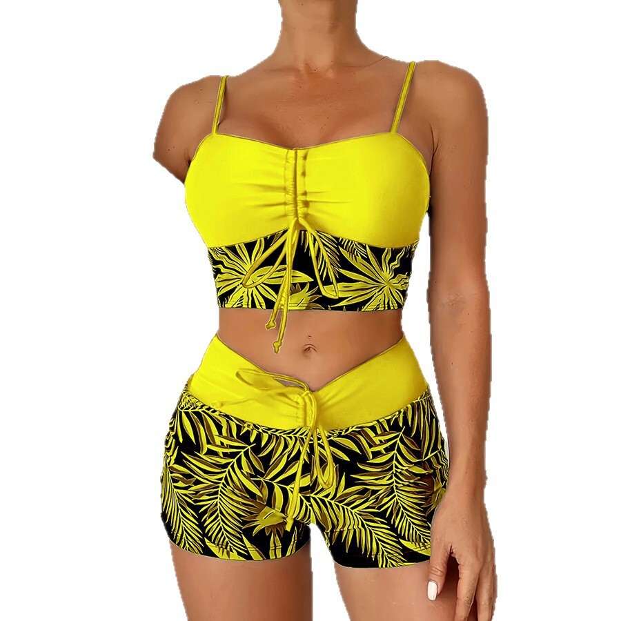 Free Shipping High Value 2026 European American foreign trade women's two-piece high-waisted swimwear with tie straps, printed and solid color, p