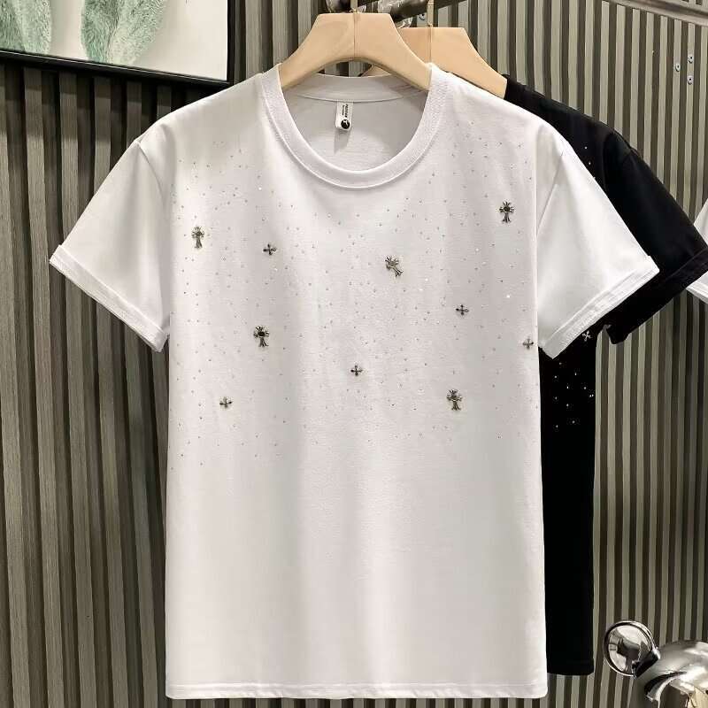 European-style trendy niche cross rhinestone fashion luxury brand men's short-sleeve T-shirt for young people