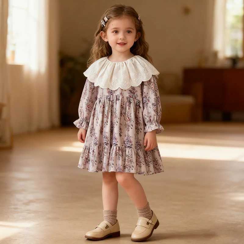 YBFSKID Spring Kid Girl Princess Dress Retro Floral Printed Infant Baby Girl Dress Lace Collar Children Girl Dress Toddler DressT260330