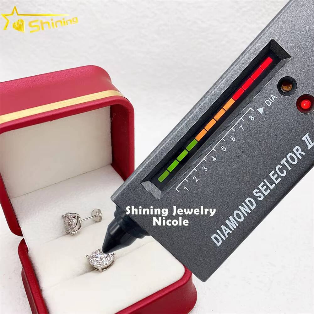 High Quality Iced Out 925 Sterling Silver Jewelry Screw Back Mens Moissanite Stud Earrings