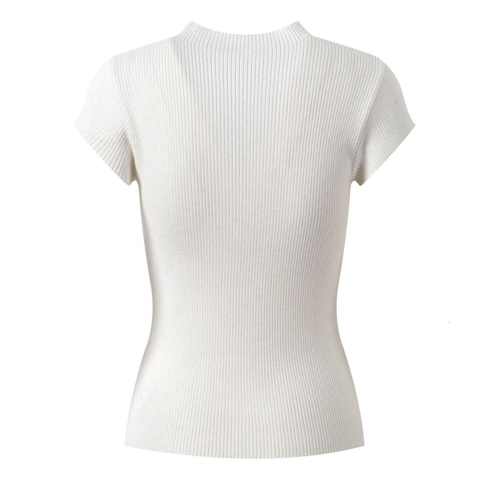2026 Spring and Summer New Designer Fashion Casual k30 Style FC Pearl embellishment Slim Knitted Short Sleeve Top