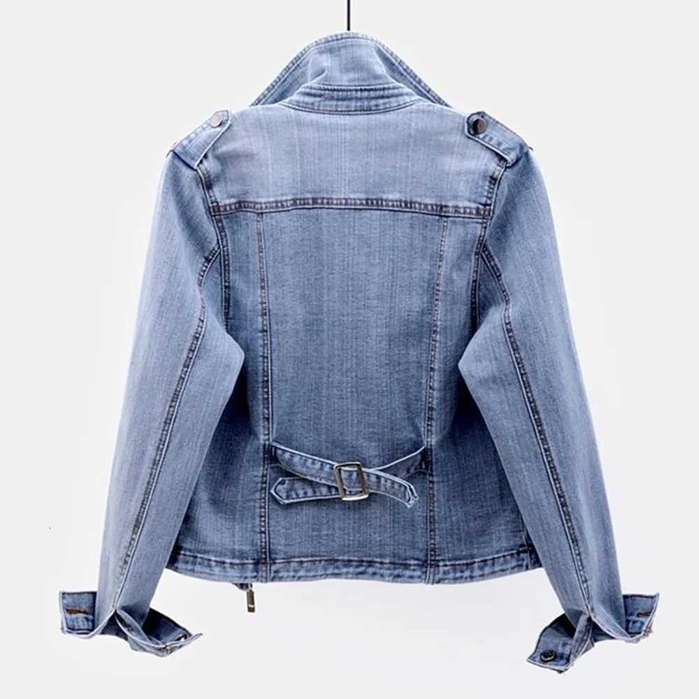 Spring and Autumn Trend New style Fashion Denim Jacket for Women Suit Collar Motorcycle Jacket coat Slim Fit Trendy TopT260328