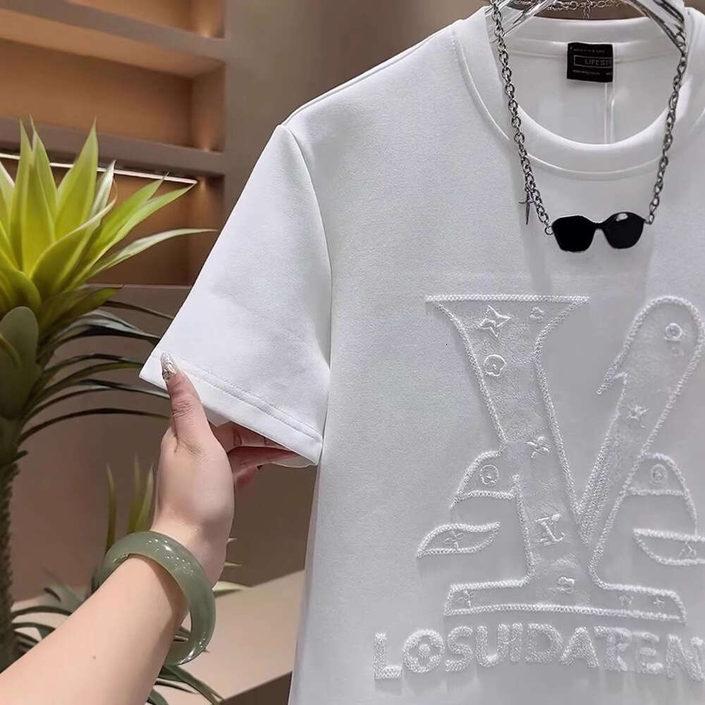 Men's New Short Sleeve European Style Trendy Brand Personalized Embroidered Letter Design Fashion Casual Versatile Crew Neck T-Shirt