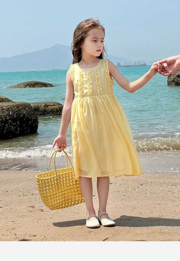 Girls 2025 summer new fresh literary Tencel dress holiday style little girl princess dress fahsion casual babyT260330