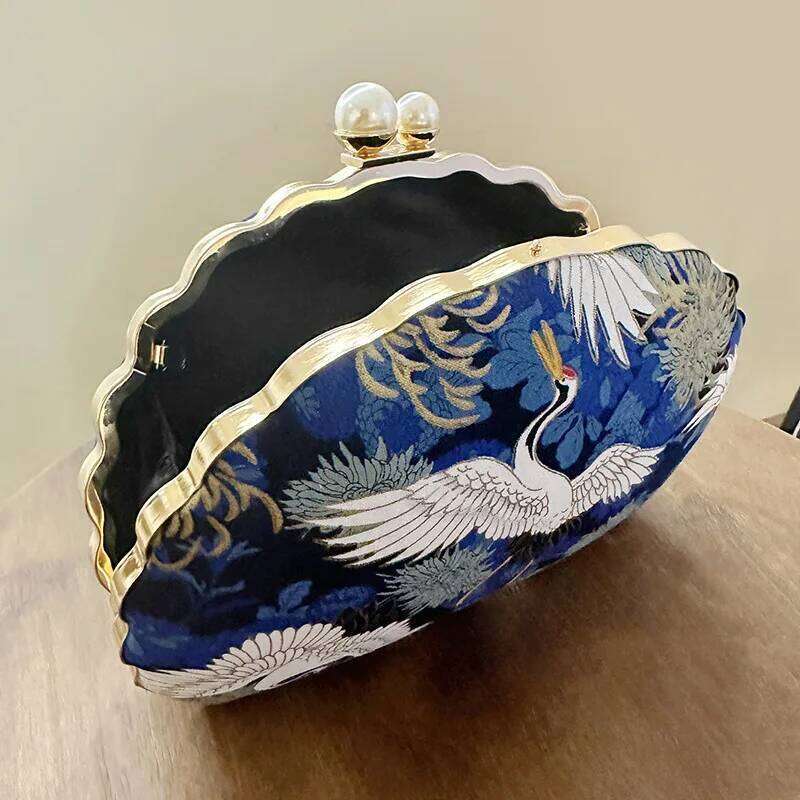 Chinese Embroidery Embroidery Women Evening Bag Wedding Shell Shaped Shoulder Handbags Mini Dinner Clutch Pearl Hasp Purse Drop Shipping