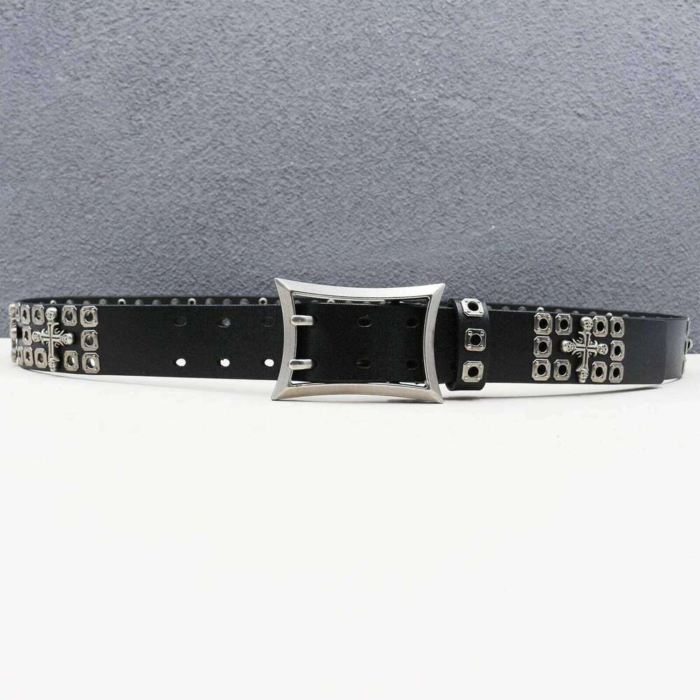 Heavy Duty Goth Street Men Rivet Real Pin Male Black Rock Genuine Leather Cowhide Punk Belt Jeans Chunjinqiuli