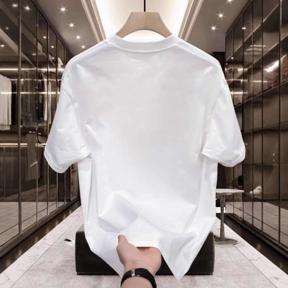 Summer New High-End Pure Cotton Korean Style Casual Versatile Crew Neck Short Sleeve T-Shirt All-Cotton Light Luxury Stylish Men's Clothing