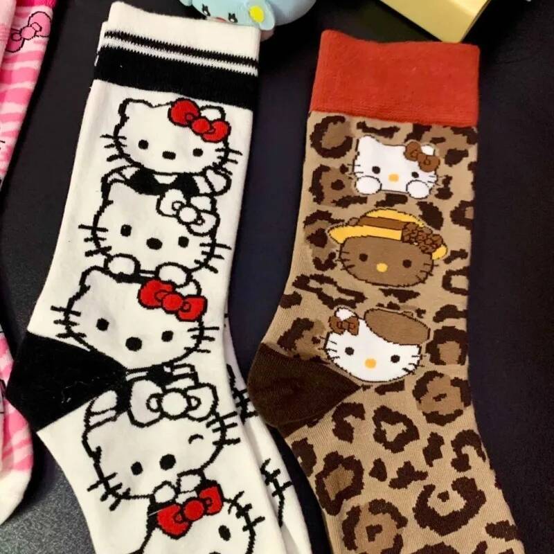 Designer Sanrio Kawaii Hello Kitty Mid Tube Socks Sports Breathable Cute Cartoon Couple Skateboard Combed Cotton Socks Cute Holiday Gifts