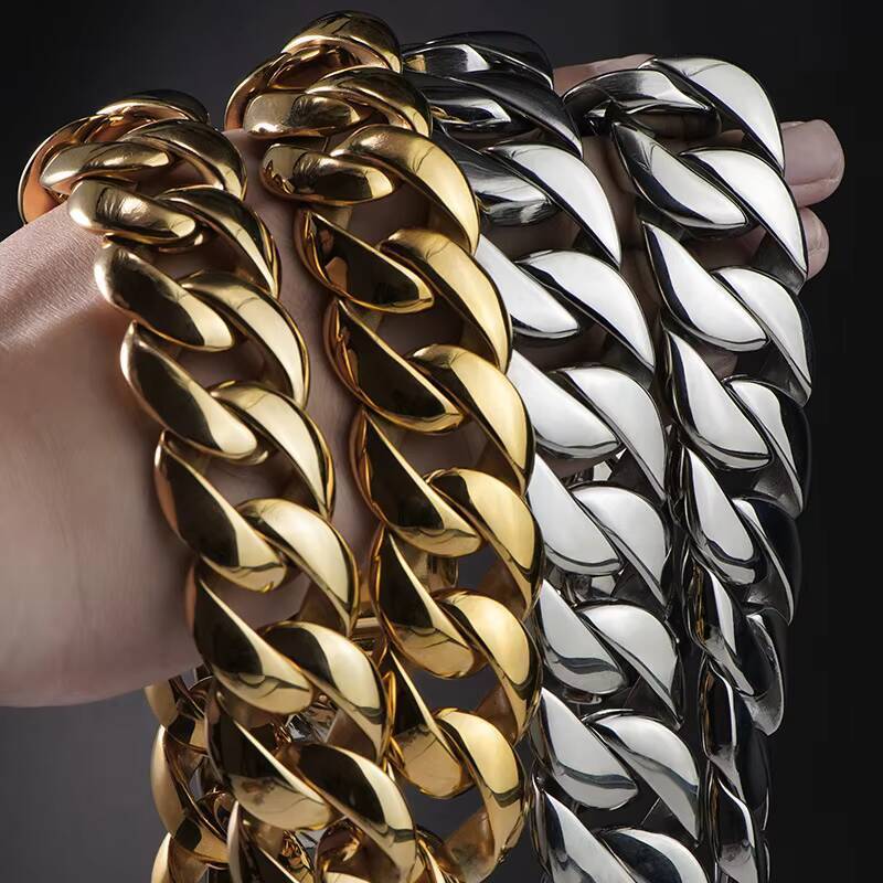 Wholesale Stainless Steel Hip Hop New Luxury Cuban Link Bracelet Moissanite Cuban Link Custom Heavy Gold Cuban Link Necklace Men