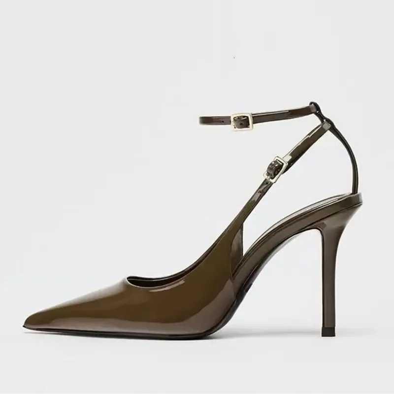 Sexy Pointed Toe Ankle Straps Buckle Women Pumps Patent Leather Slingbacks High Heels Elegant Party Shoe Stiletto Heeled Sandals Z260330