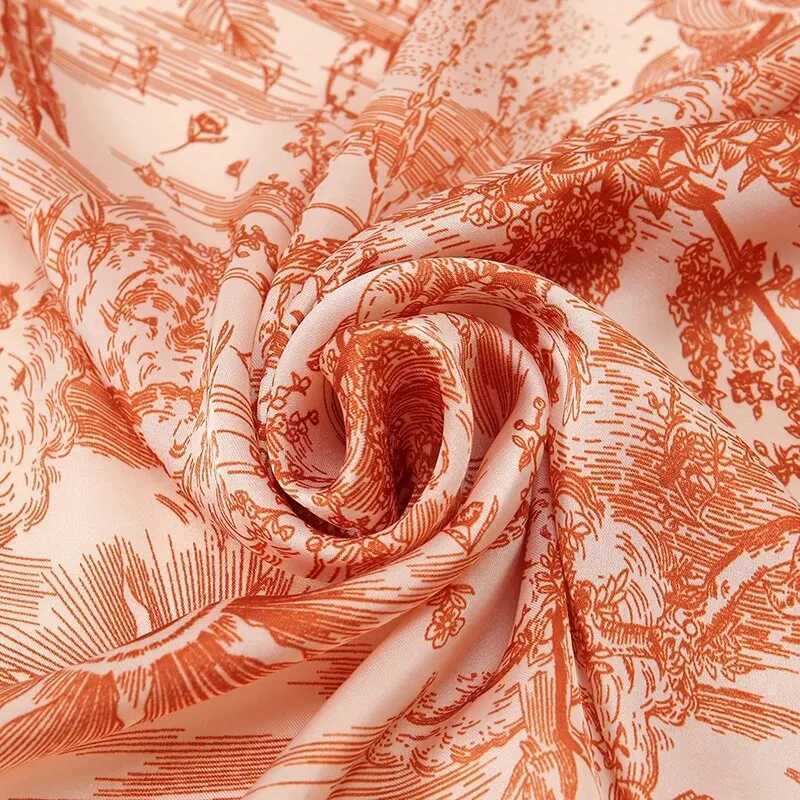 Print Square Scarf Flower Leaf Tree Elegant Satin Shawl Wen Outdoor Beach Travel Wrap Windproof Turban Hijab 110110cm X260328